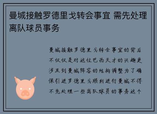 曼城接触罗德里戈转会事宜 需先处理离队球员事务