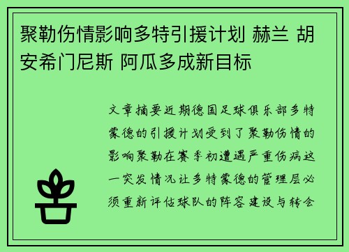 聚勒伤情影响多特引援计划 赫兰 胡安希门尼斯 阿瓜多成新目标